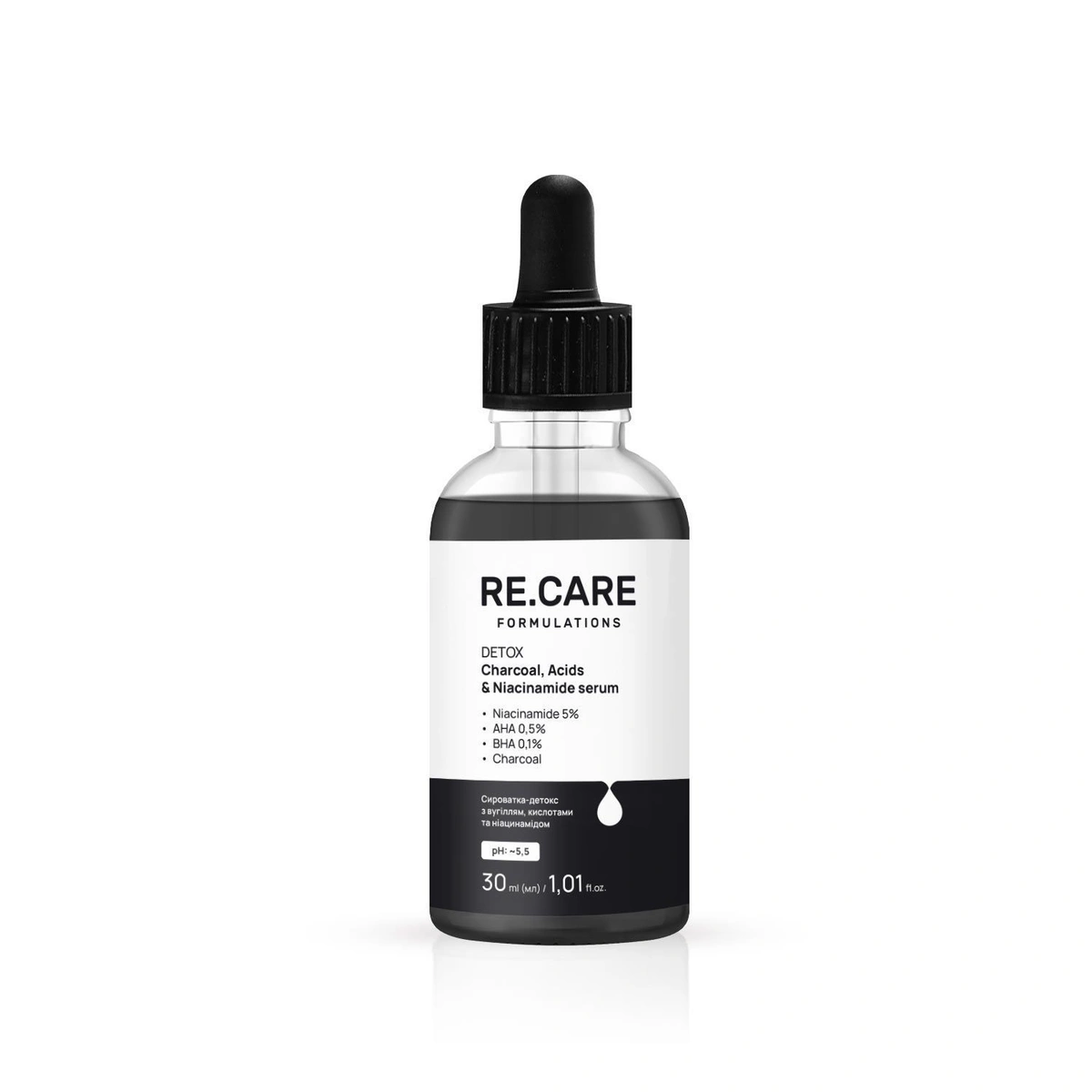 Re.Care Formulations Detox Charcoal, Acids & Niacinamide Serum